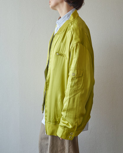 【SIZE S-M】2010s CHICO'S DESIGN Silk Satin MA-1 Bomber / Chartreuse Yellow