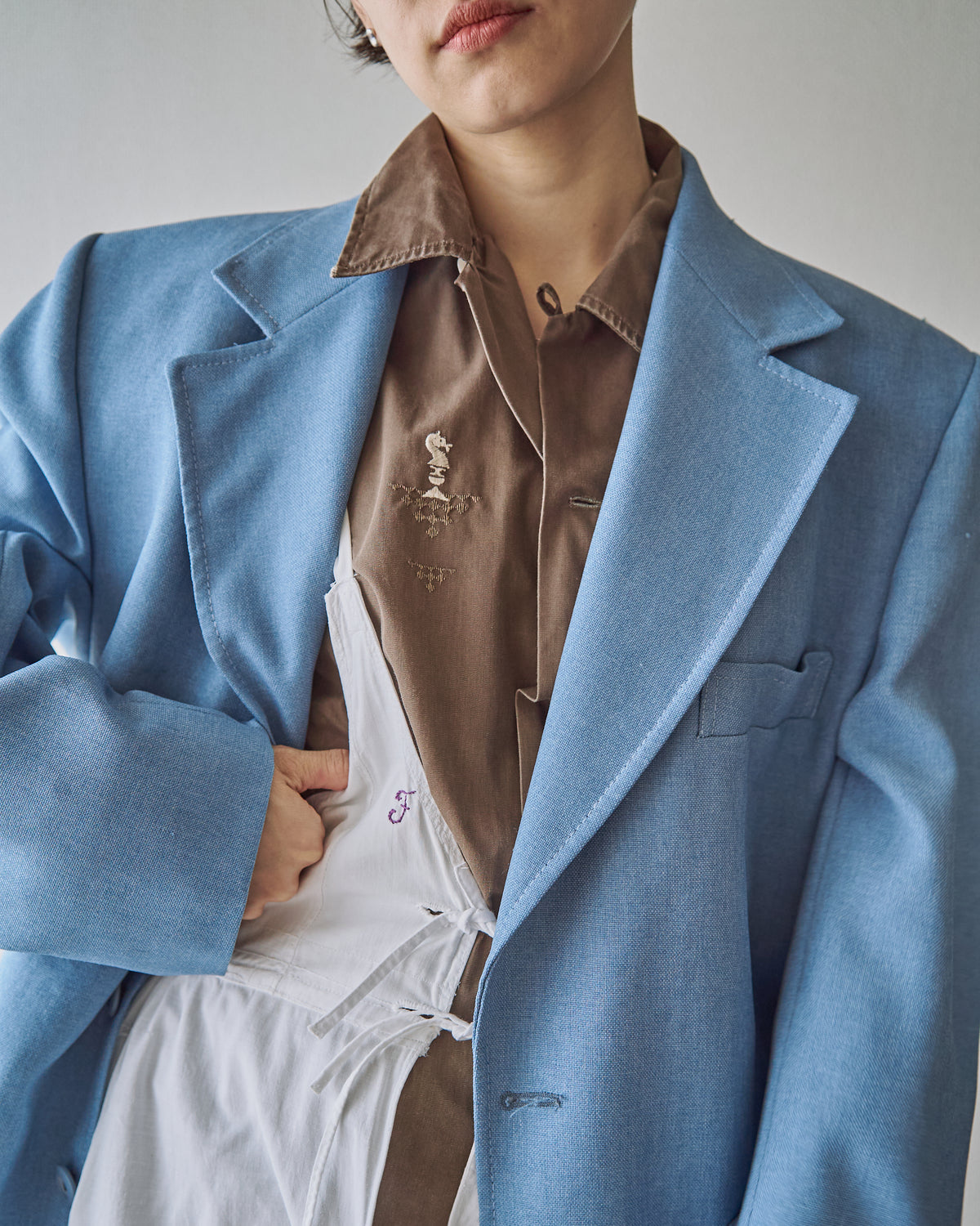 【SIZE L】-1980s JCPENNEY Textured Notch Lapel Tailored Jacket / Powder Blue
