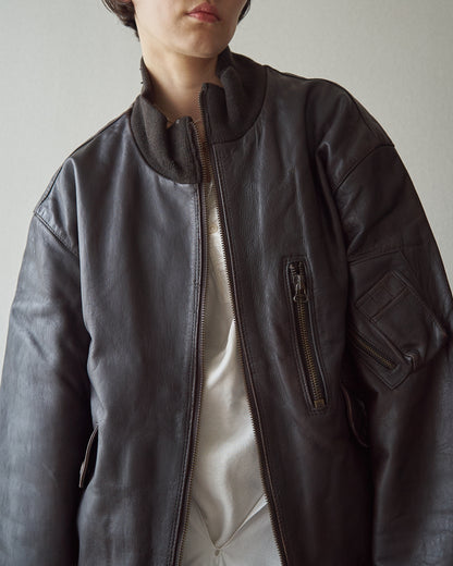 【SIZE L】-90s ARMANI JEANS  Leather Flight Bomber Jacket / Brown