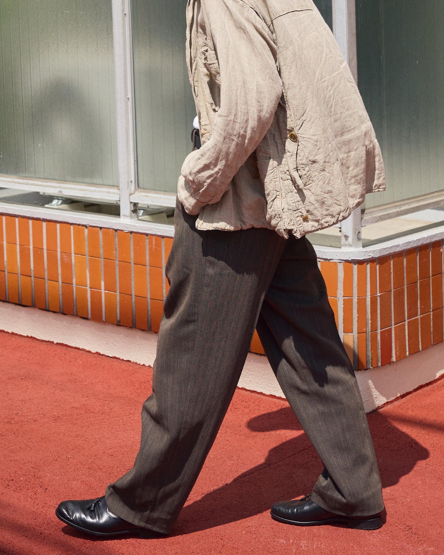 【Size S】 80-90s Italy Light Wool 3Tuck Summer Trousers / Brown