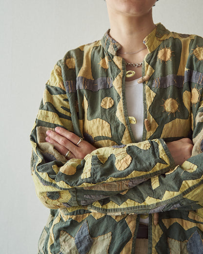 【SIZE S】Unknown Cotton Applique Patchwork Jacket / Olive & Mustard