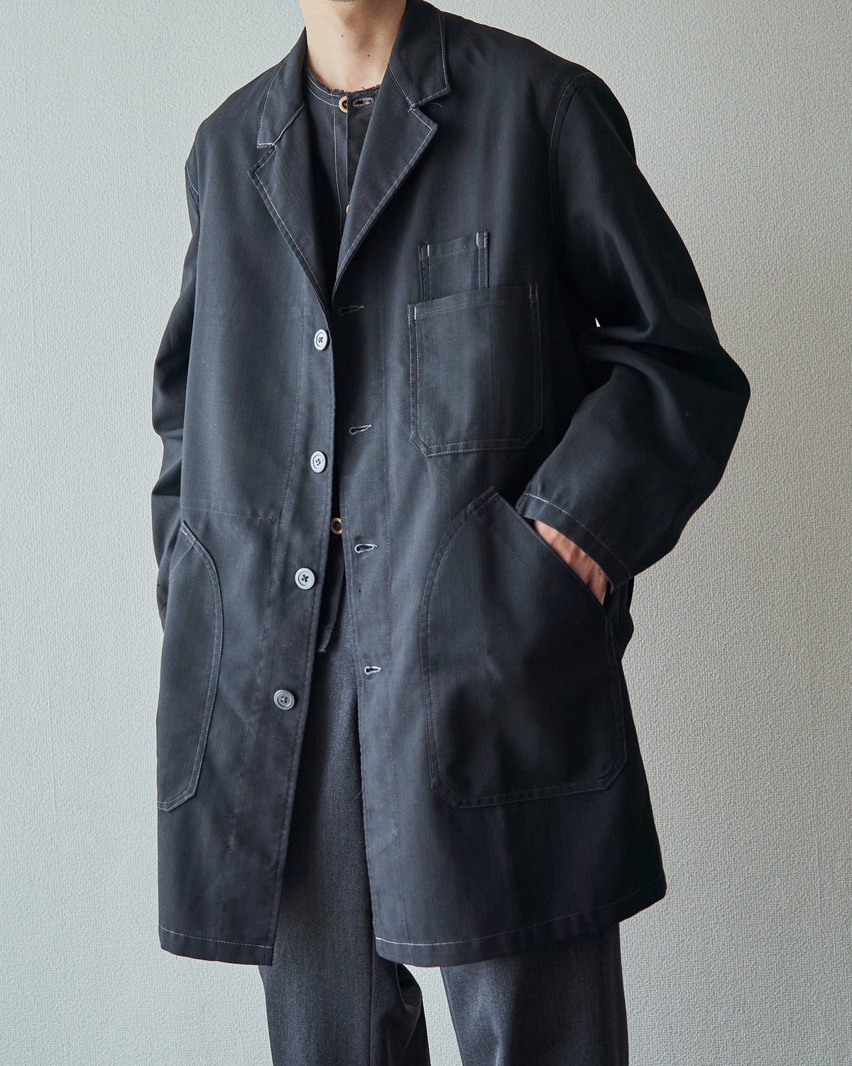 【SIZE M】VETRA 60-70s Tergal Fabric Maquignon Coat / Black