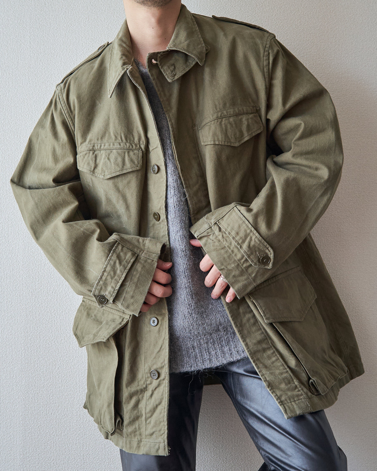 【SIZE L】 1950s FRENCH ARMY M-47 Field Jacket / Olive Twill