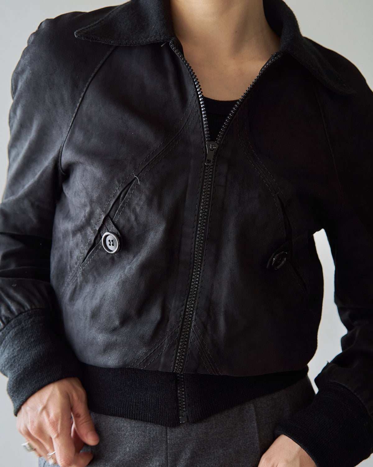 【SIZE XS】ITALIAN SUEDE SHORT BLOUSON / Black