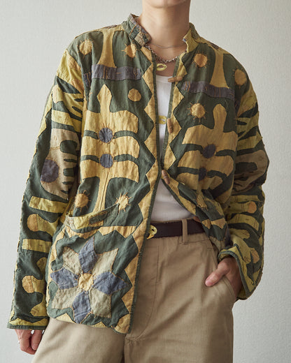 【SIZE S】Unknown Cotton Applique Patchwork Jacket / Olive & Mustard