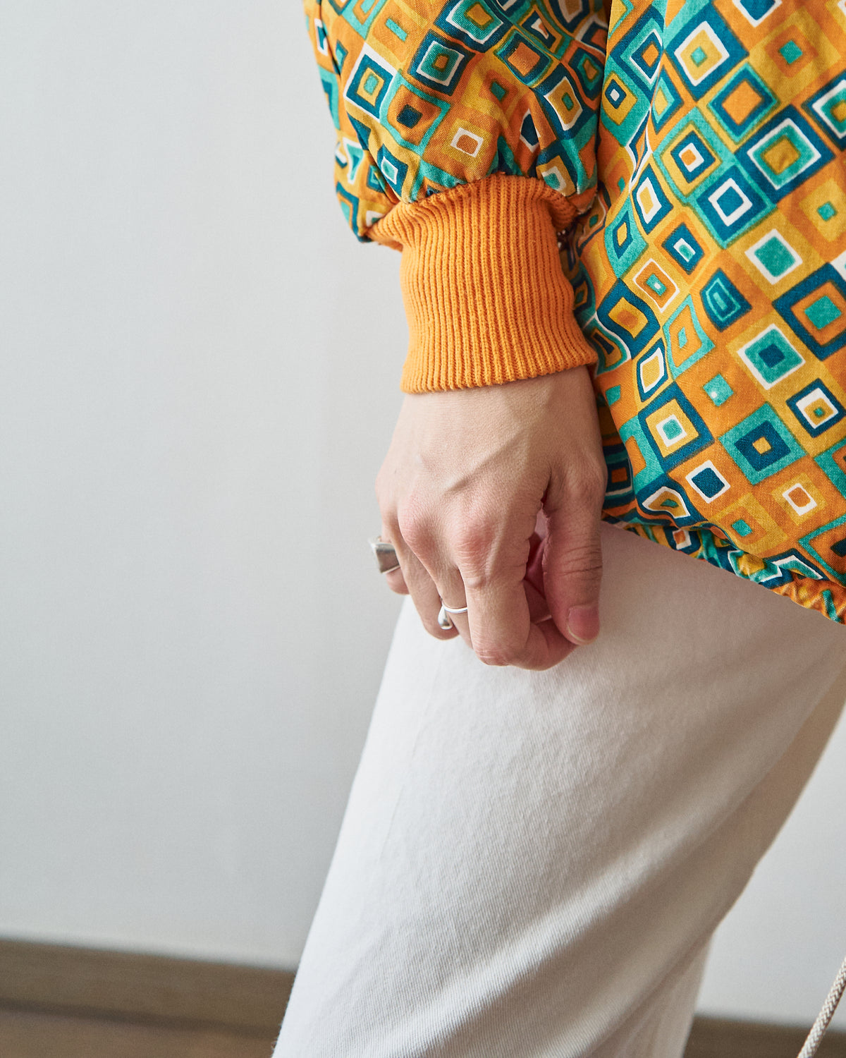 【SIZE S】70s Reversible Cotton Op-Art Geometric Print Ski Parka / Orange Multi