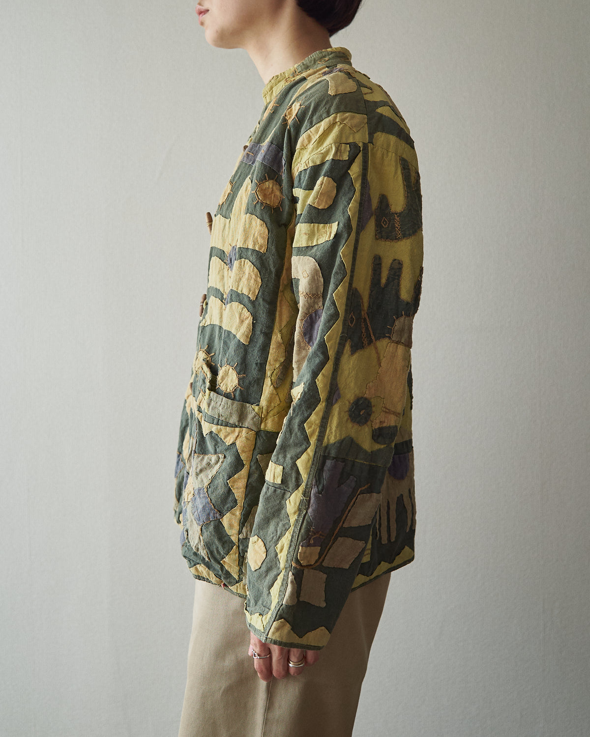【SIZE S】Unknown Cotton Applique Patchwork Jacket / Olive & Mustard