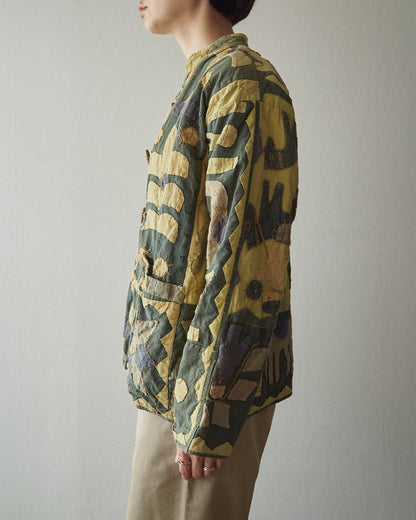 【SIZE S】Unknown Cotton Applique Patchwork Jacket / Olive & Mustard