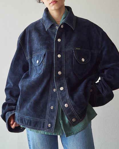 【SIZE L】90s-00s DIESEL Suede Reversible Trucker Jacket / Navy