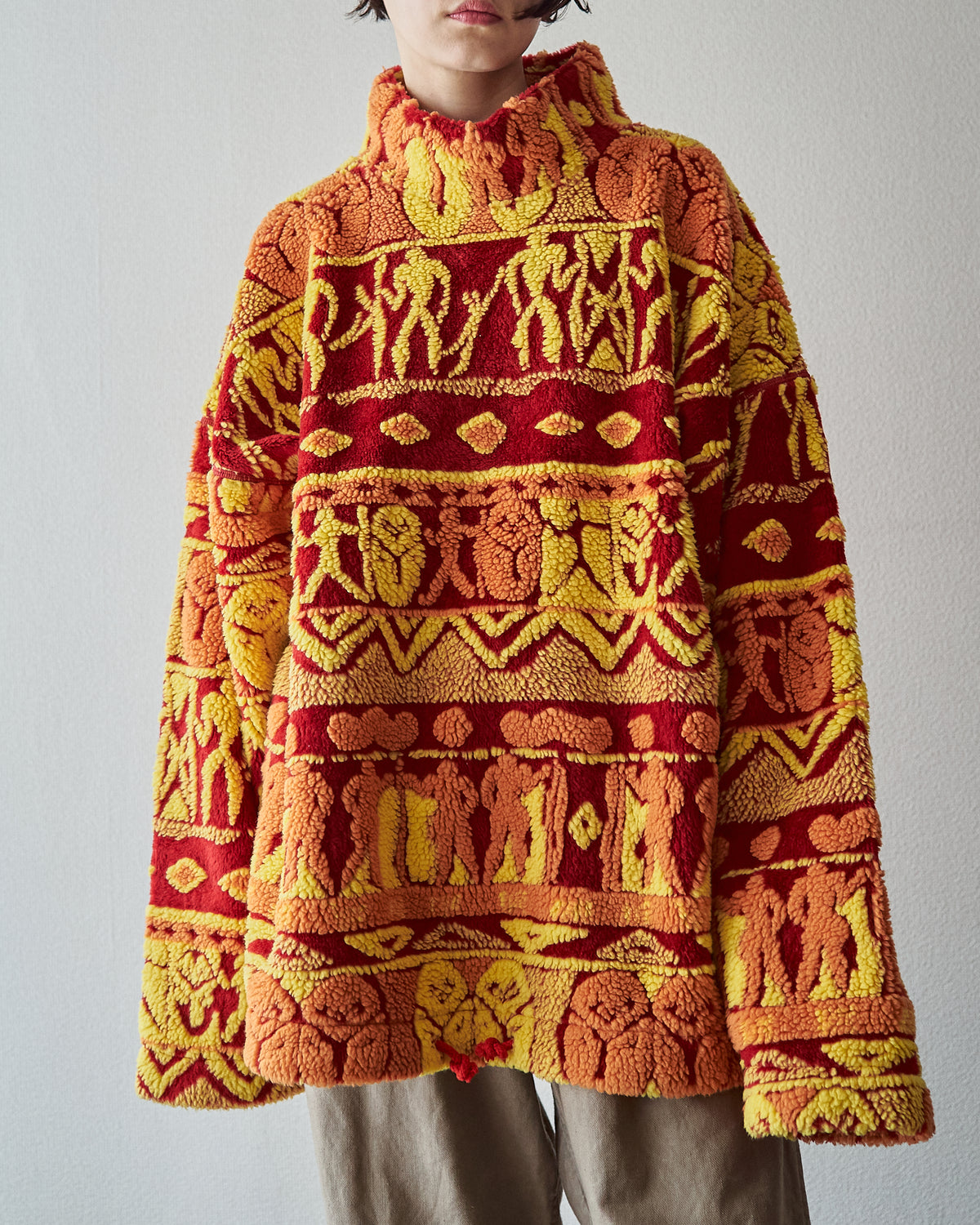 【SIZE L】90s DESCENTE Acrylic Jacquard Boa Tribal Pattern Pullover / Red