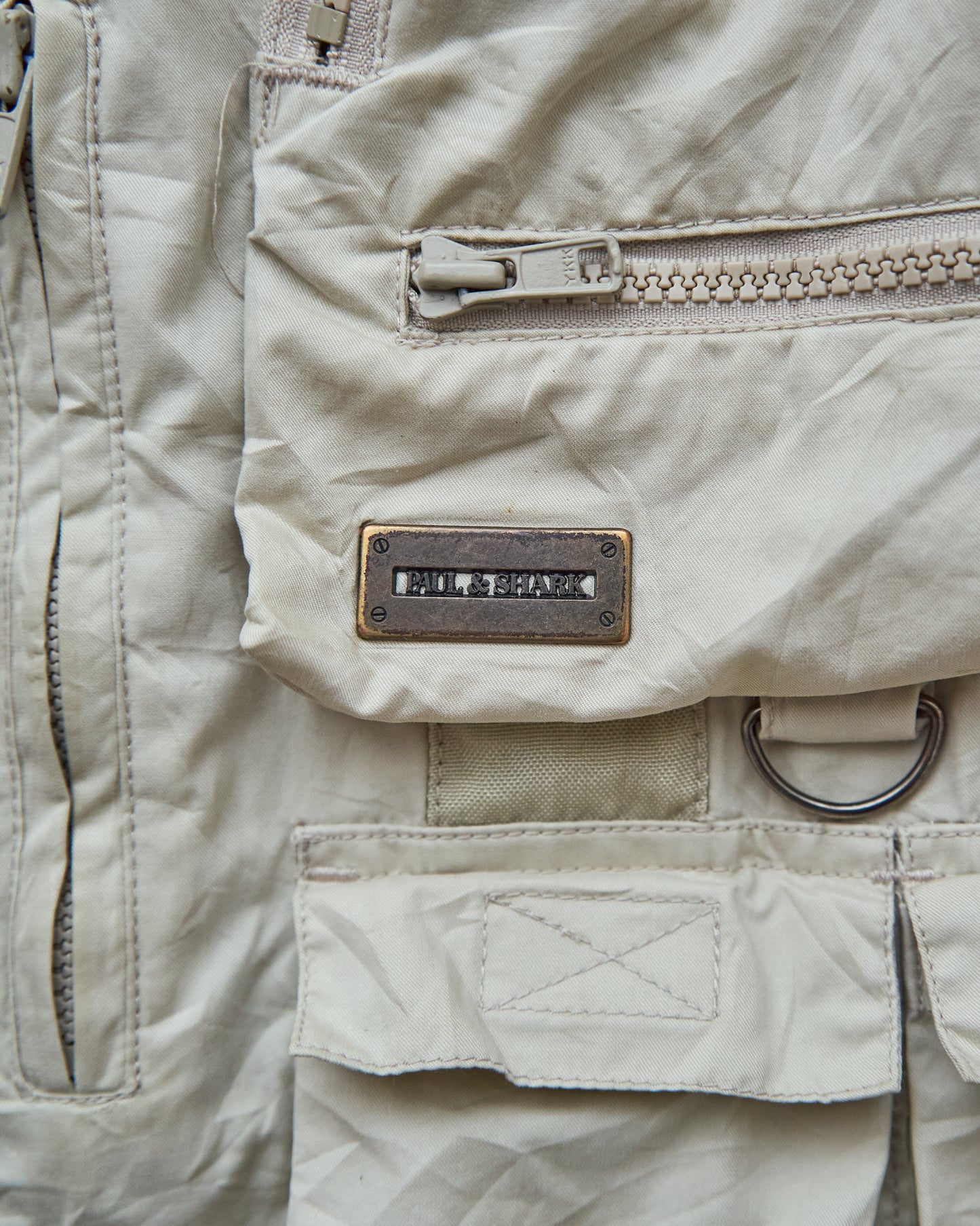 90-00s PAUL & SHARK Cotton Multi-Pocket Detachable-Sleeve Photographer Jacket / Ecru