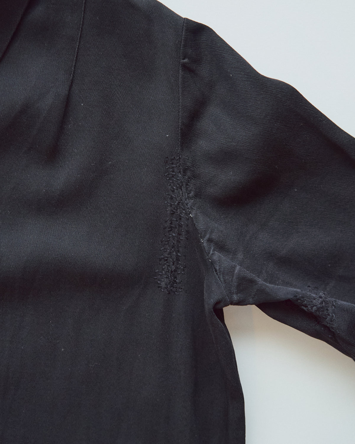 【SIZE S】-1940s French Black Cotton Sateen Maid Dress / Hand-Darned Repairs