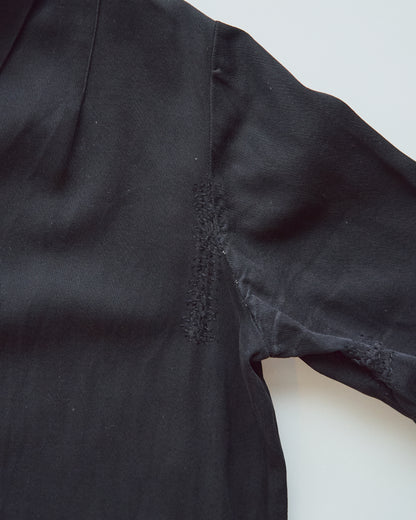 【SIZE S】-1940s French Black Cotton Sateen Maid Dress / Hand-Darned Repairs
