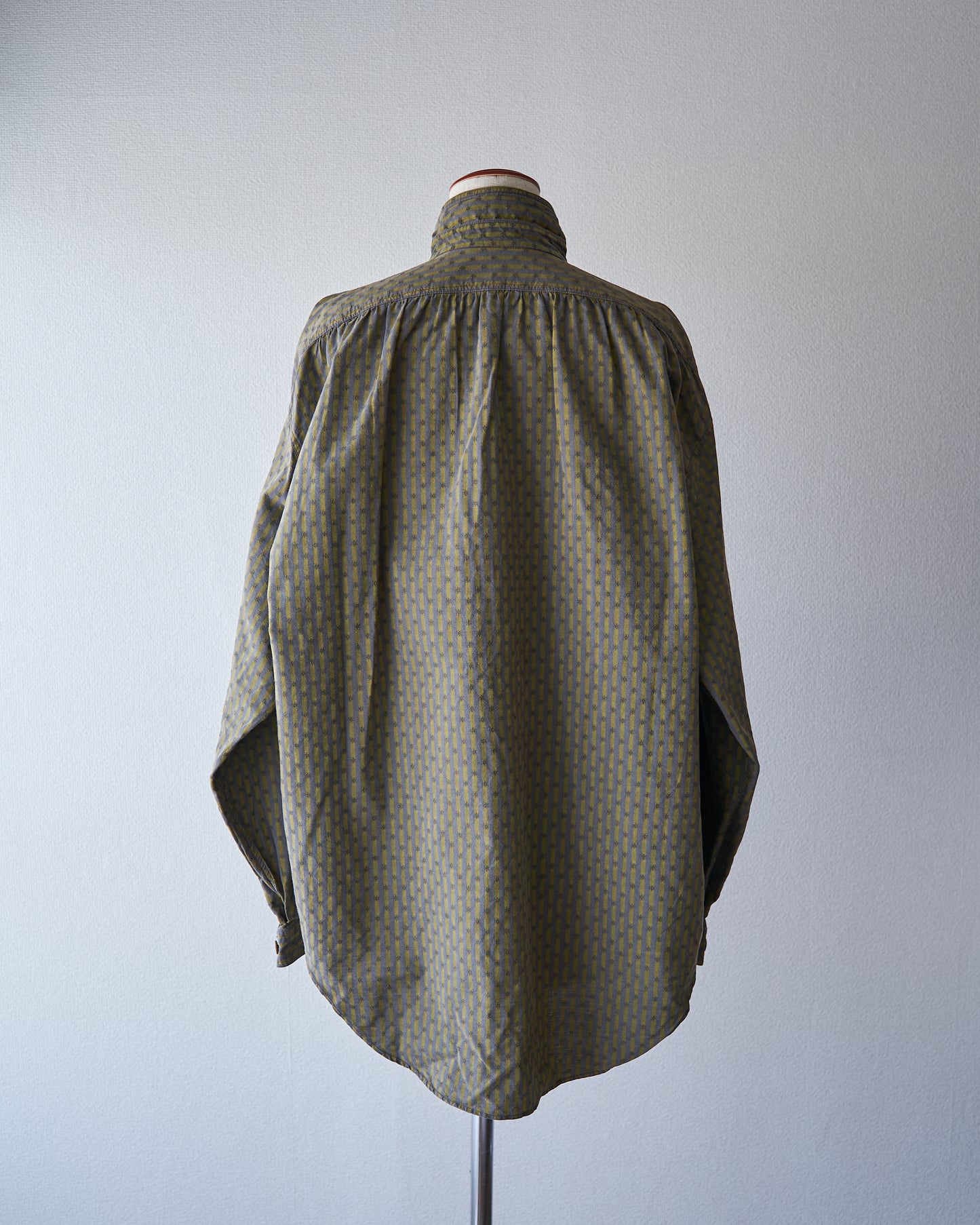 80-90s RENOMA PARIS Cotton Dobby-Striped Balloon Sleeve Shirt / Mustard Grey × Charcoal