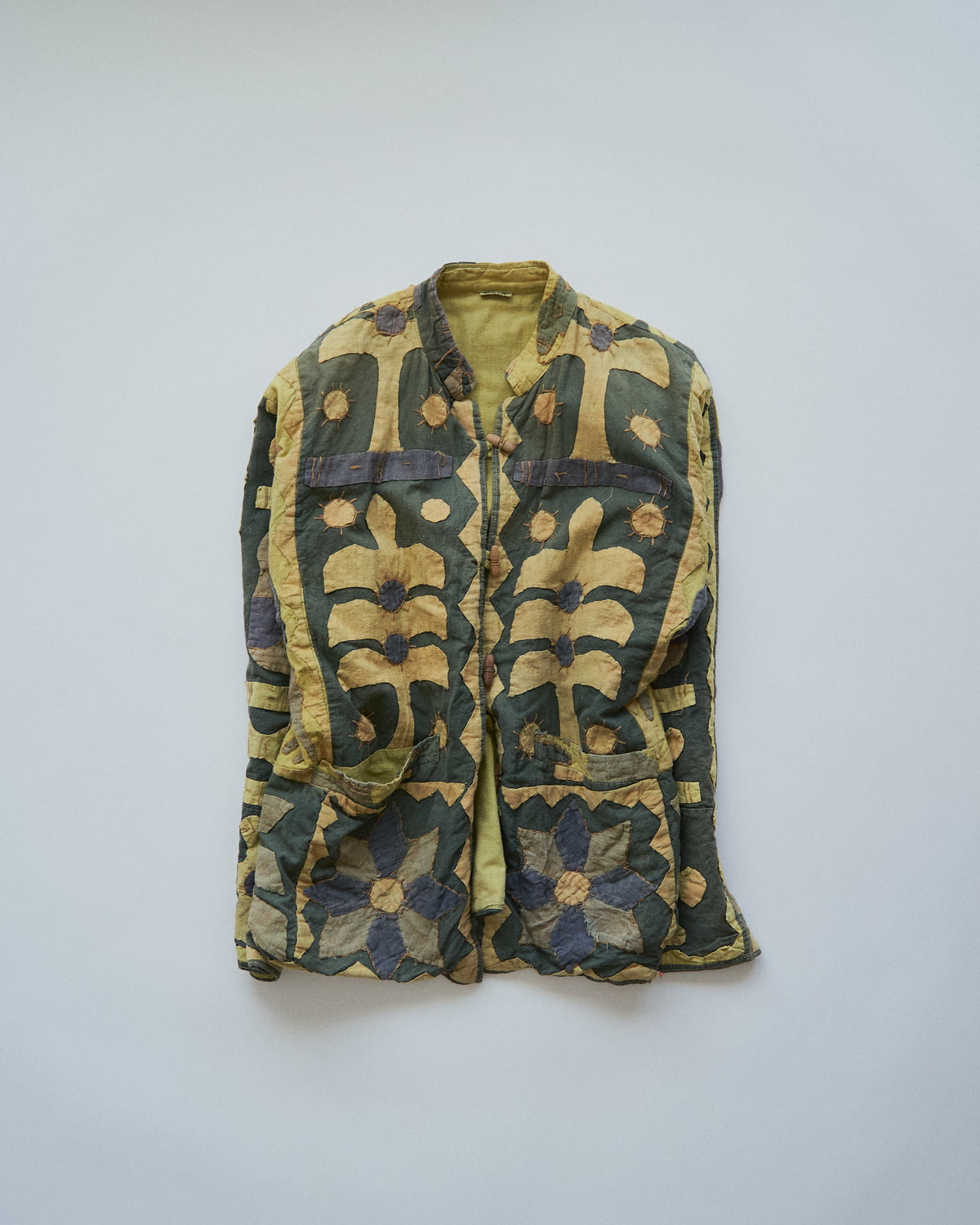 【SIZE S】Unknown Cotton Applique Patchwork Jacket / Olive & Mustard
