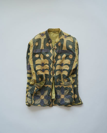 【SIZE S】Unknown Cotton Applique Patchwork Jacket / Olive & Mustard
