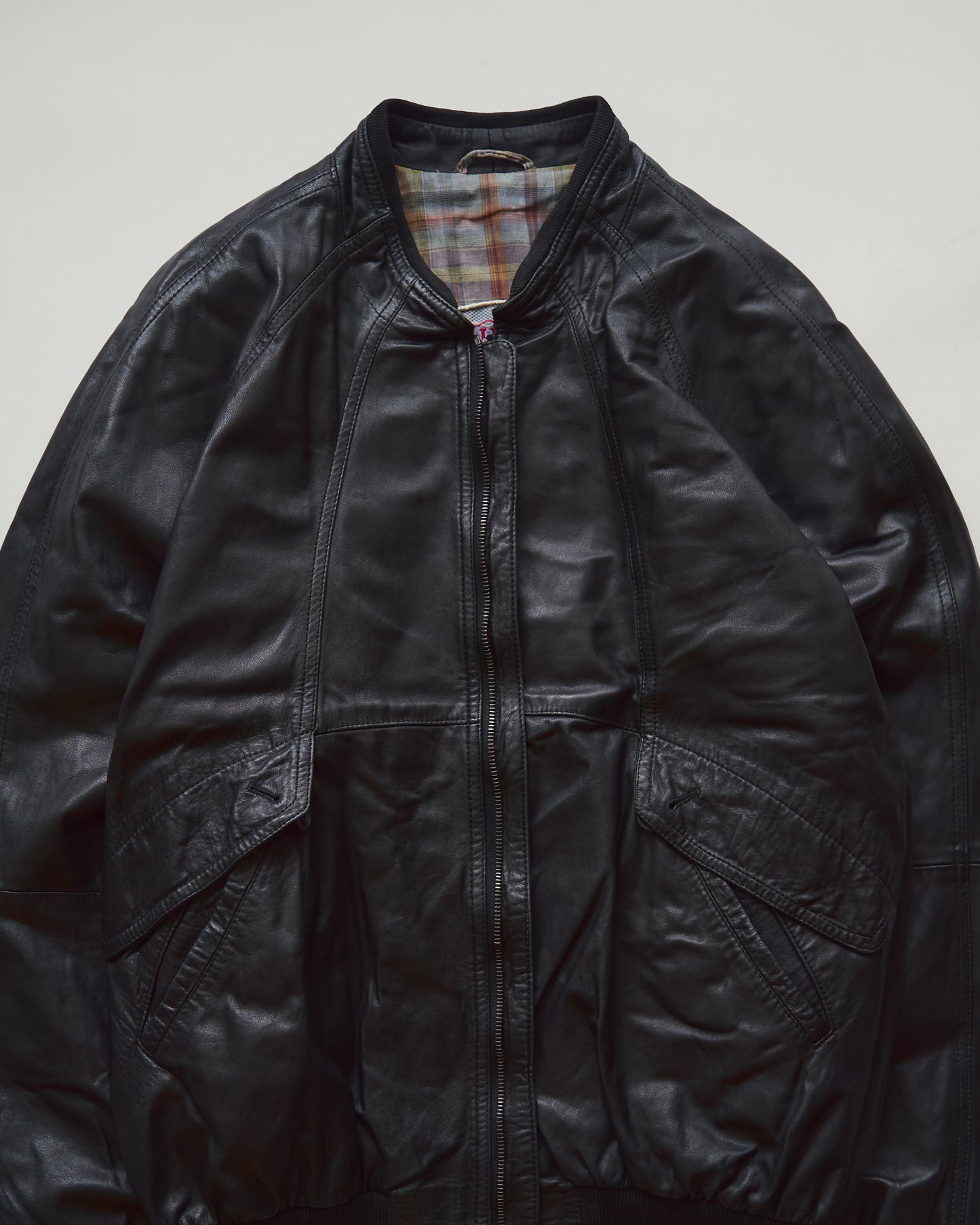 80s-90s GIMO’S Lambskin Leather Raglan Sleeve Bomber Jacket / Black 85