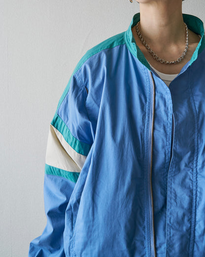 【SIZE M-L】80-90s PULSAR SPORTSWEAR Cotton Color-Block Sport Jacket / Cornflower Teal