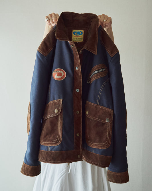 【SIZE L】90s DIESEL Cordura Nylon Suede Elbow-Patc Trucker Jacket / Black