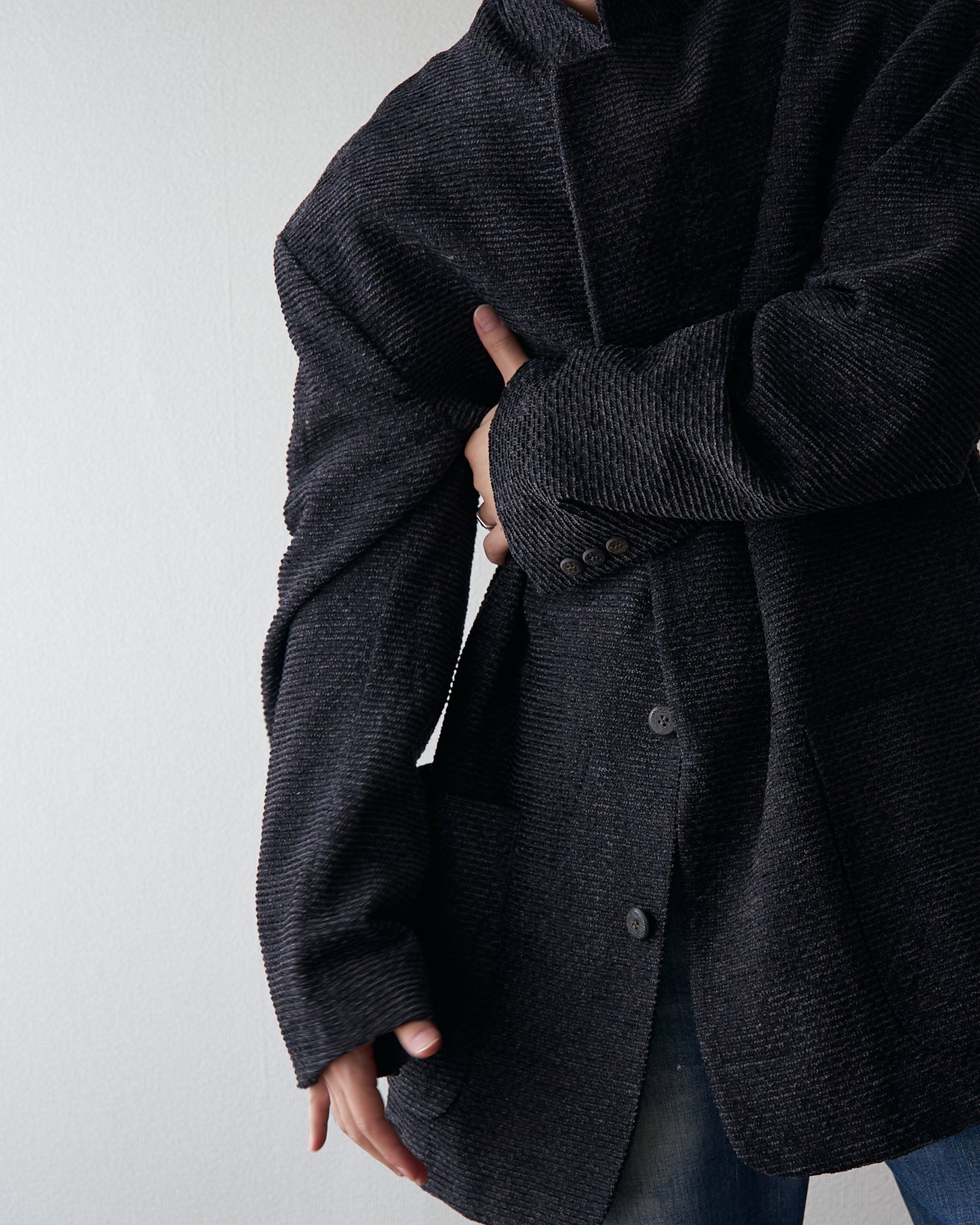 90s JHANE BARNES Wool/Linen Textured boucle Jacket / Black