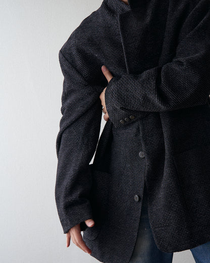 【Size L】90s JHANE BARNES Wool/Linen Textured boucle Jacket / Black