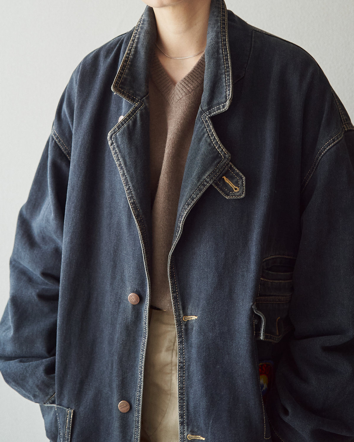 【SIZE L】-90s MISSONI SPORT Overdyed Denim Chore Coat / Black