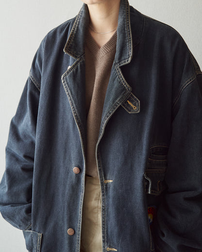【SIZE L】-90s MISSONI SPORT Overdyed Denim Chore Coat / Black