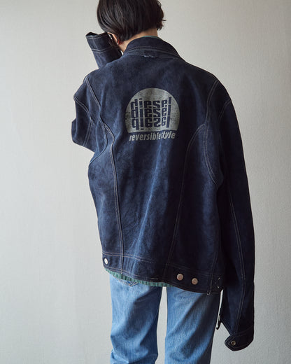 【SIZE L】90s-00s DIESEL Suede Reversible Trucker Jacket / Navy