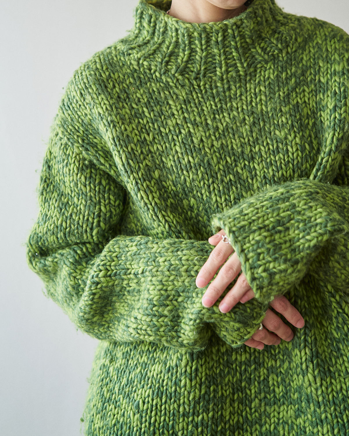 【SIZE S-M】 -00s DKNY  Wool Mock Neck Sweater / Green Melange