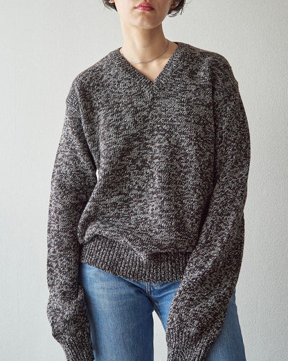【SIZE S-M】90s agnès b. homme Melange Wool V-Neck Knit / Brown x Ecru