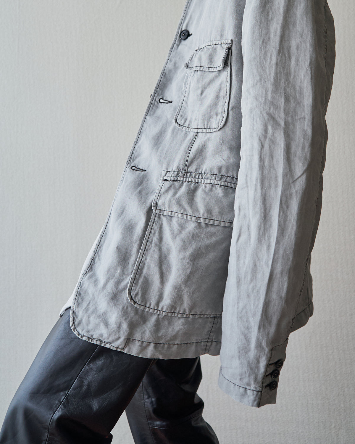 【SIZE : M-L】 ARMANI JEANS Garment-Dyed Linen Field Jacket / Light Grey