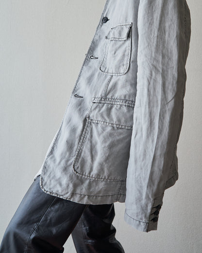 【SIZE : M-L】 ARMANI JEANS Garment-Dyed Linen Field Jacket / Light Grey