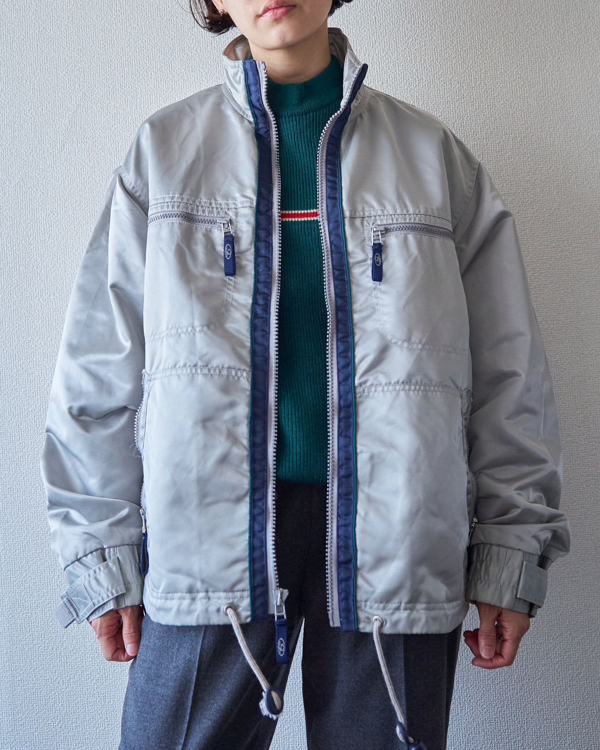 【SIZE M-L】90s-00s GAP Silver Nylon Multi-Pocket Utility Jacket