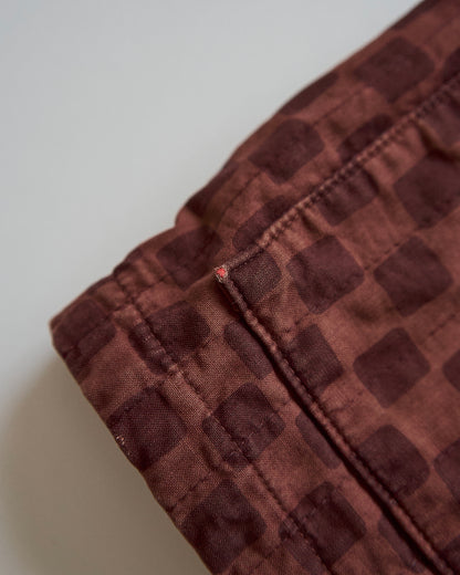【M-L】90s MARIMEKKO Cotton Checkerboard Print Hooded Parka / Brown