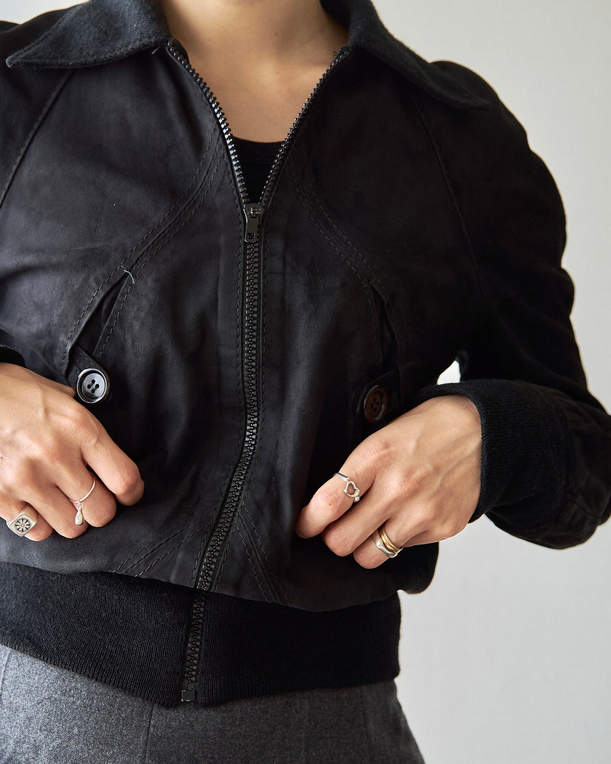 【SIZE XS】ITALIAN SUEDE SHORT BLOUSON / Black