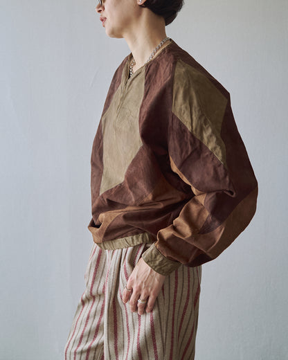 【SIZE S】70s Geometric Patchwork Suede Pullover / Tonal Brown