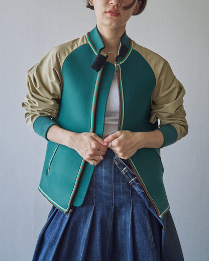 【SIZE S】1980-90s Neoprene Switching Jacket / Green × Beige