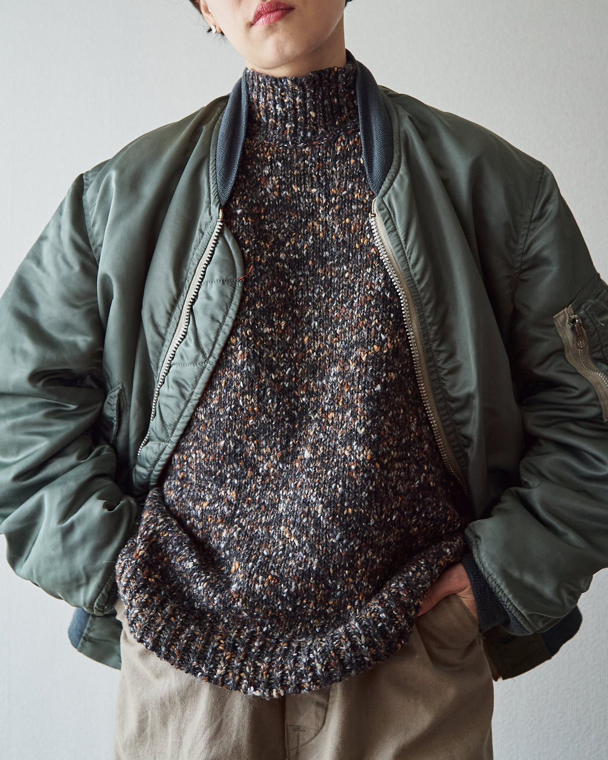 【SIZE S-M】70s CONCORD INDUSTRIES Reversible Nylon MA-1 Flight Jacket / Sage Green