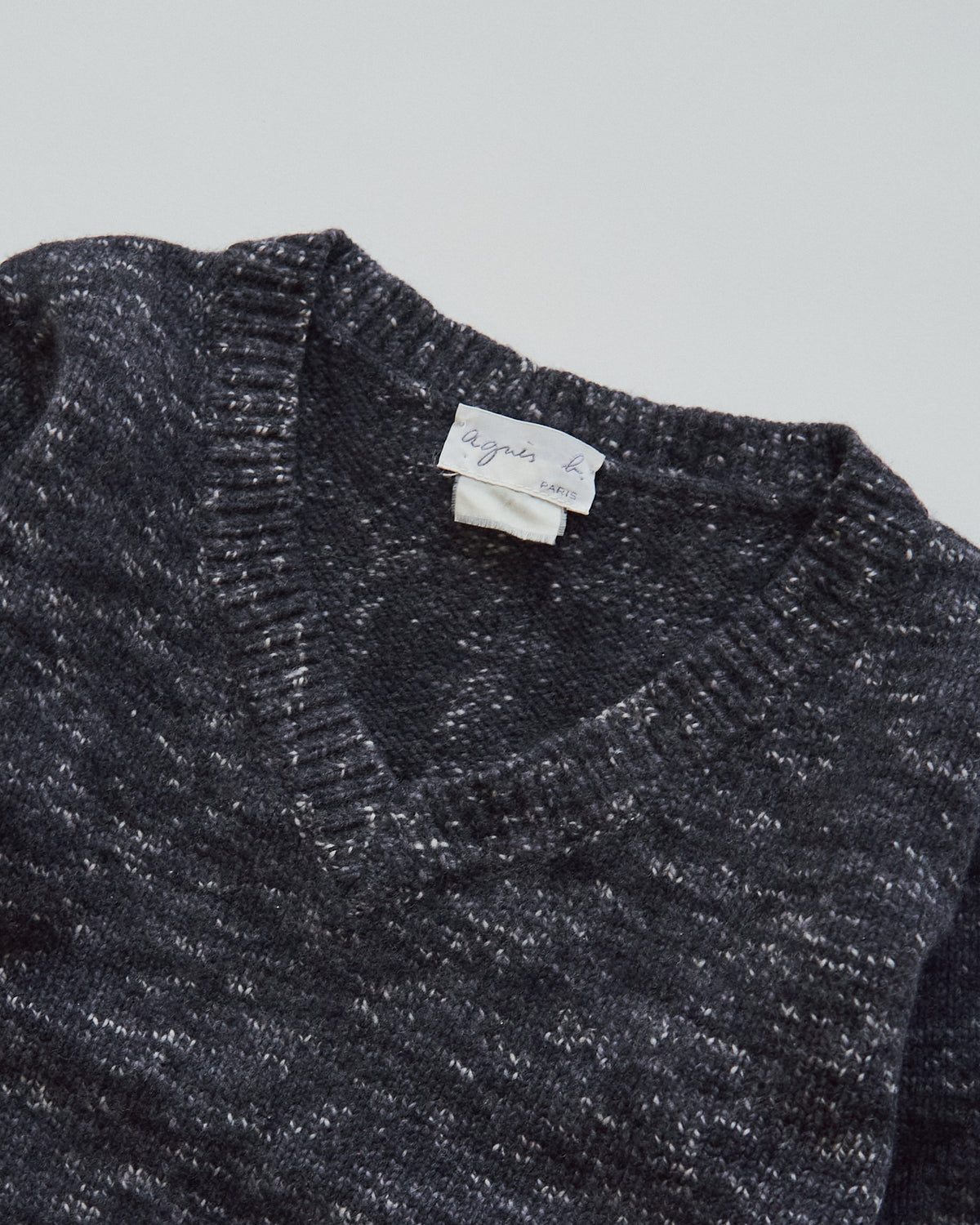 【SIZE S-M】90s agnès b. WOOL MELANGE V-NECK KNIT / Charcoal
