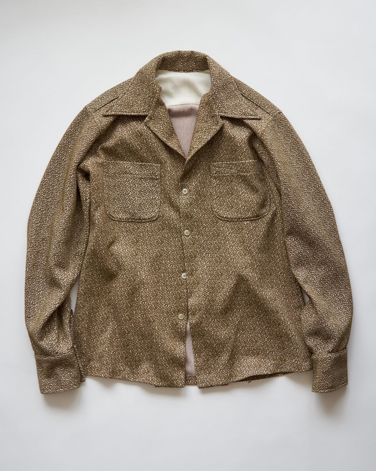 【SIZE M-L】70s Jacquard Knit Open Collar Shirt / Olive Ivory