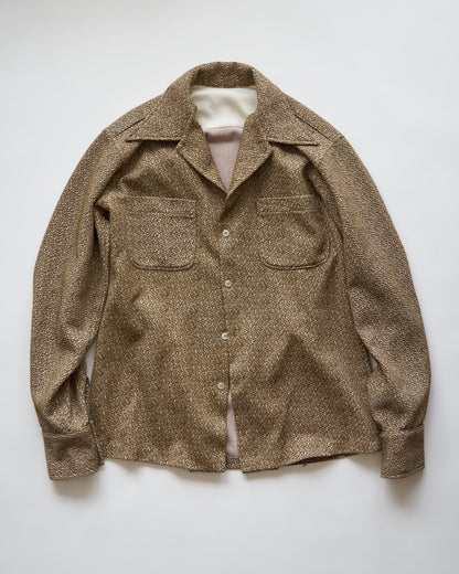 【SIZE M-L】70s Jacquard Knit Open Collar Shirt / Olive Ivory