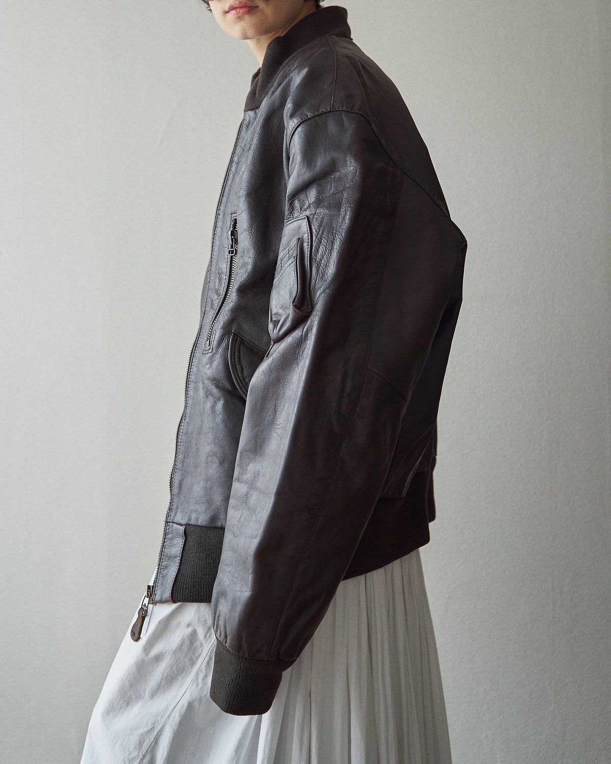 【SIZE L】-90s ARMANI JEANS  Leather Flight Bomber Jacket / Brown