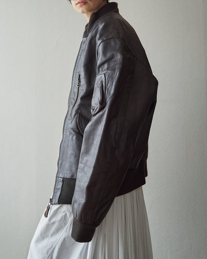 【SIZE L】-90s ARMANI JEANS  Leather Flight Bomber Jacket / Brown