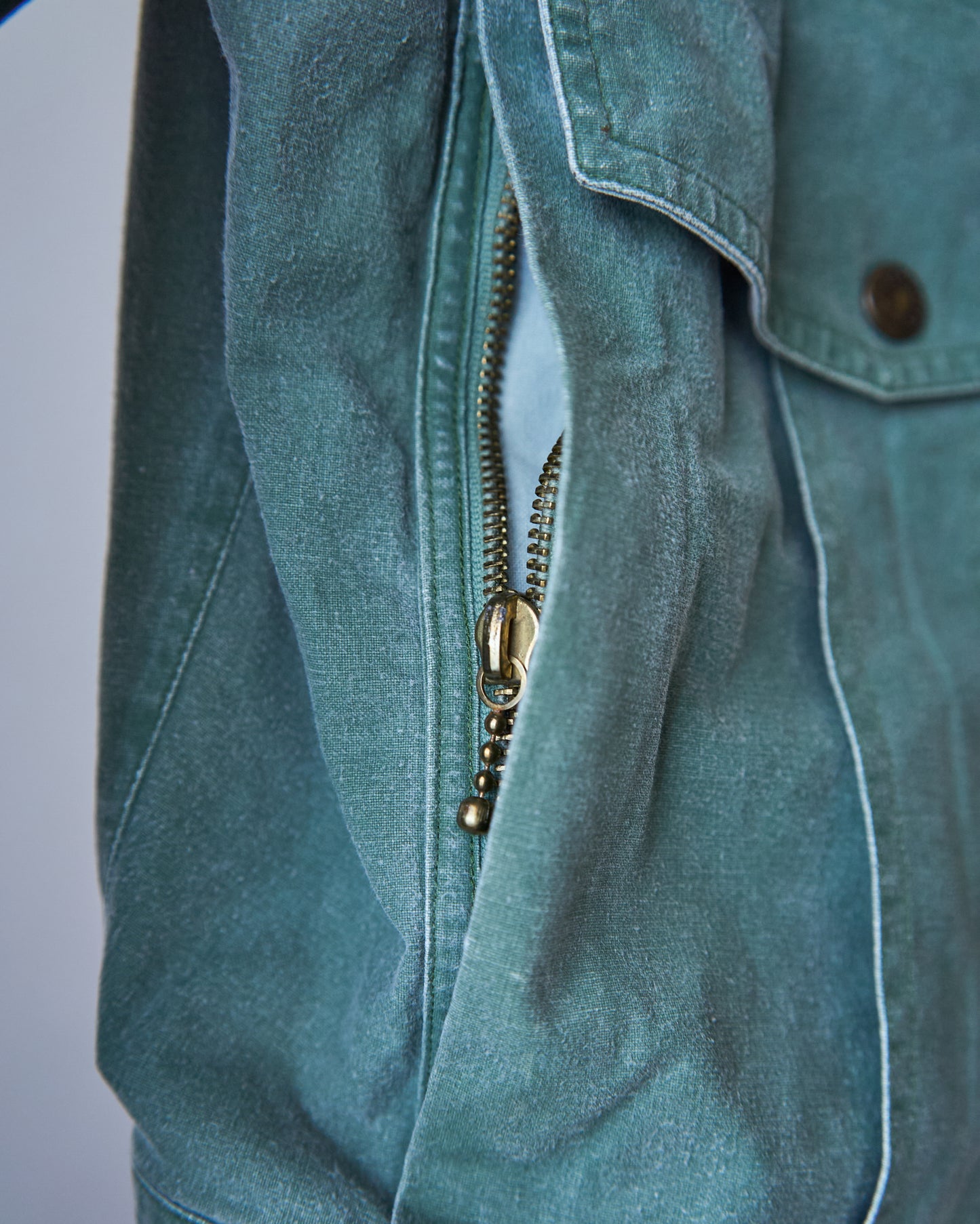 90s ALLEGRI Two-Tone  Lace-Up Shoulder Cotton Blouson / Sage