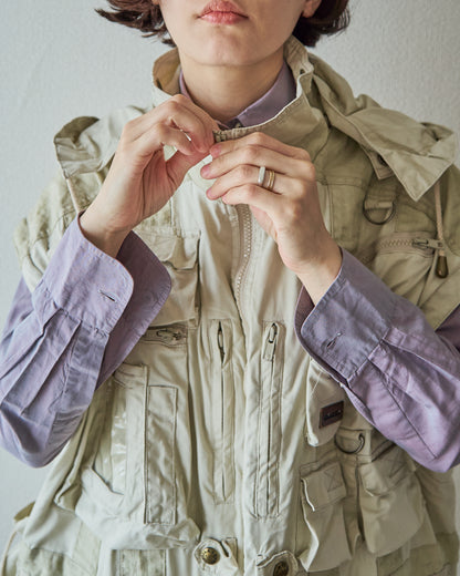 【Size L】90-00s PAUL & SHARK Cotton Multi-Pocket Detachable-Sleeve Photographer Jacket / Ecru
