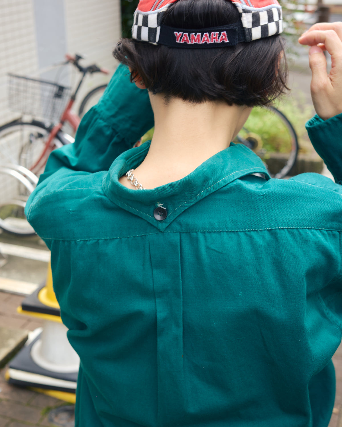【SIZE S】1950-60s French Cotton Twill Back-Button Work Shirt / Deep Teal