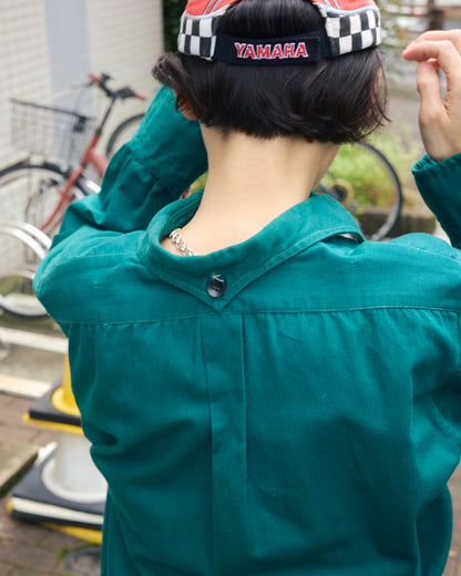 【SIZE S】1950-60s French Cotton Twill Back-Button Work Shirt / Deep Teal