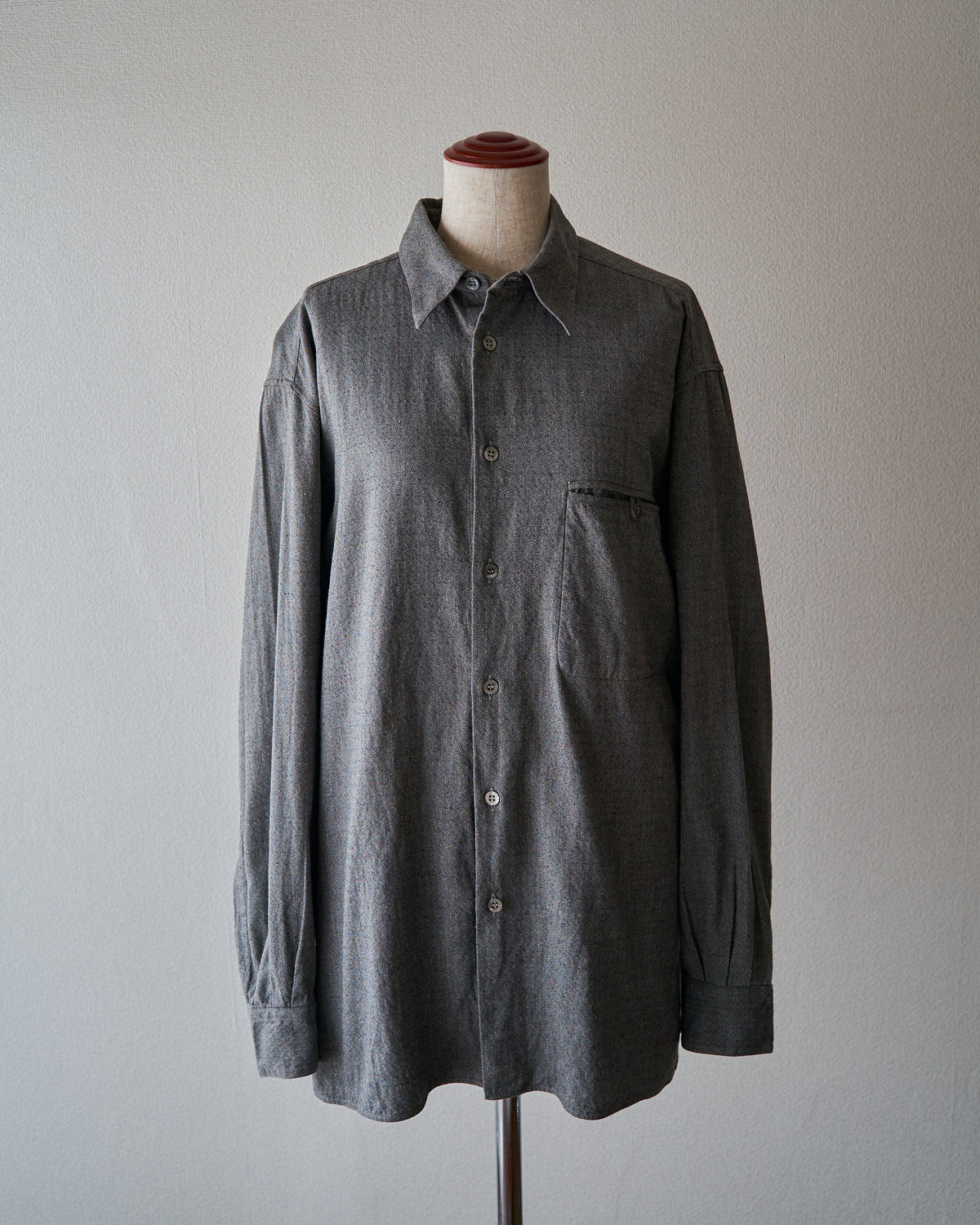 【SIZE L】80's-90s ERMENEGILDO ZEGNA Melange Flannel Cotton Shirt / Charcoal Grey