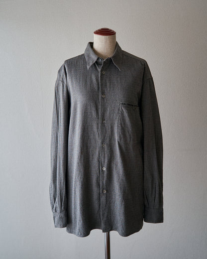 【SIZE L】80's-90s ERMENEGILDO ZEGNA Melange Flannel Cotton Shirt / Charcoal Grey