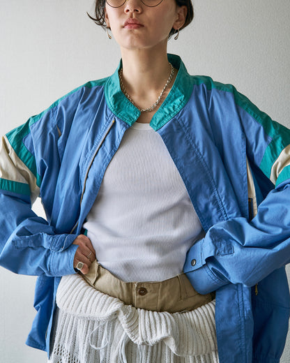 【SIZE M-L】80-90s PULSAR SPORTSWEAR Cotton Color-Block Sport Jacket / Cornflower Teal